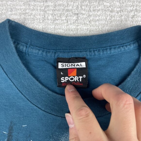 Vintage USA MADE Wolf Print T Shirt Men’s L All Over Print AOP Nature 90s - Picture 7 of 16